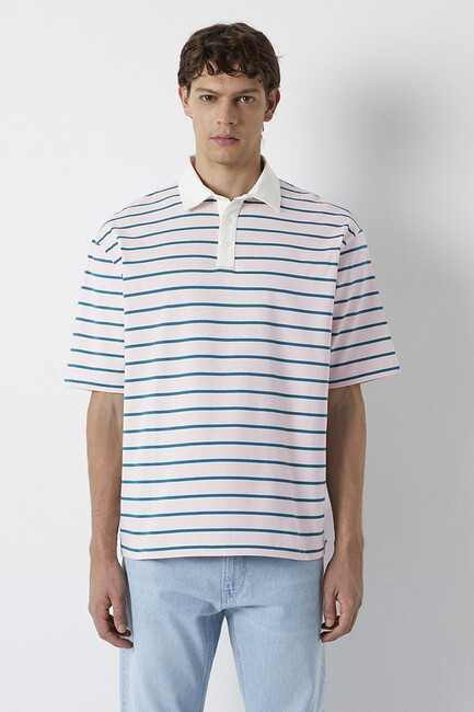 Erkek Çizgili Polo Tişört 0613325-70990 Pembe (3)