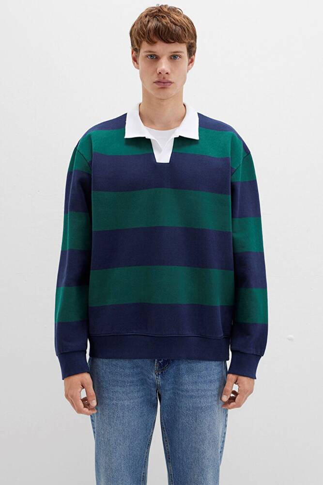 Erkek Çizgili Sweat 0S10491-70497 Lacivert 