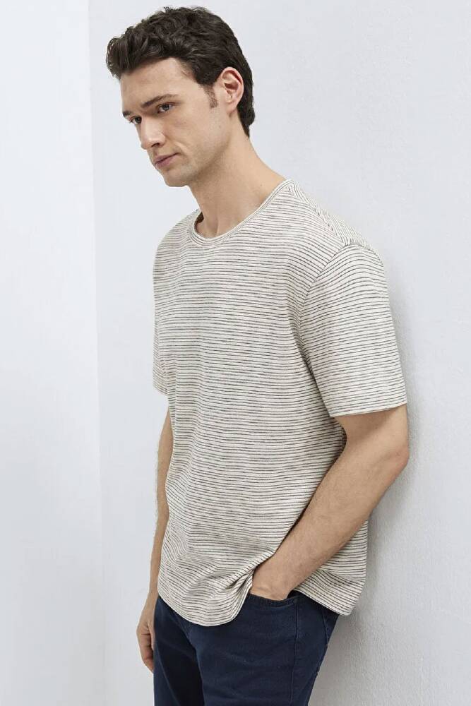 Erkek Çizgili Tişört 0613294-86623 Ekru 