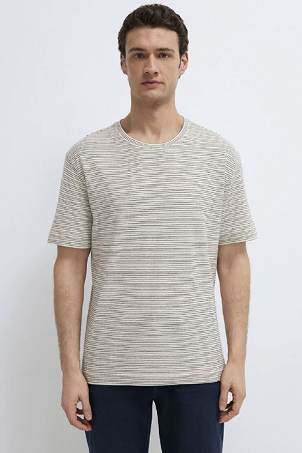 Erkek Çizgili Tişört 0613294-86623 Ekru (3)
