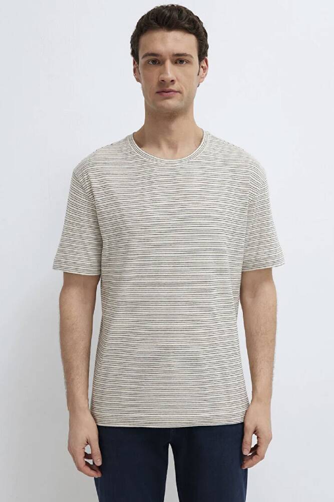 Erkek Çizgili Tişört 0613294-86623 Ekru 