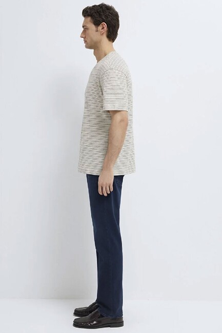 Erkek Çizgili Tişört 0613294-86623 Ekru - Thumbnail