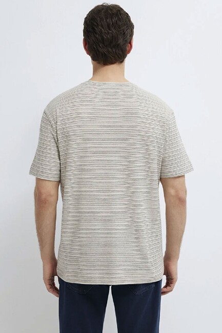 Erkek Çizgili Tişört 0613294-86623 Ekru - Thumbnail