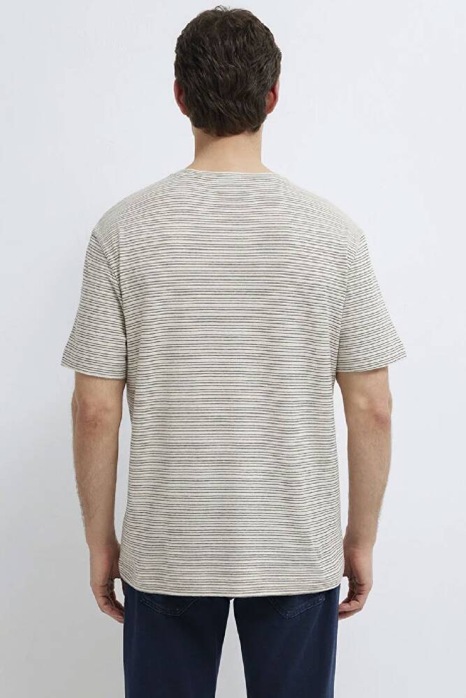 Erkek Çizgili Tişört 0613294-86623 Ekru 