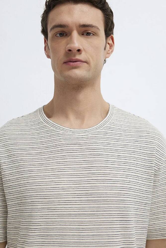 Erkek Çizgili Tişört 0613294-86623 Ekru 