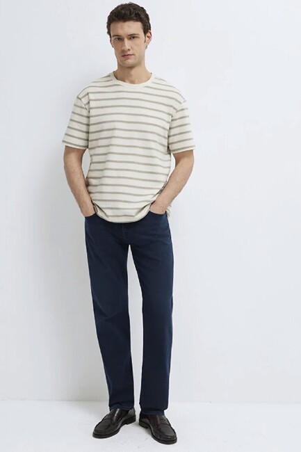 Erkek Çizgili Tişört 0613343-70352 Ekru (1)