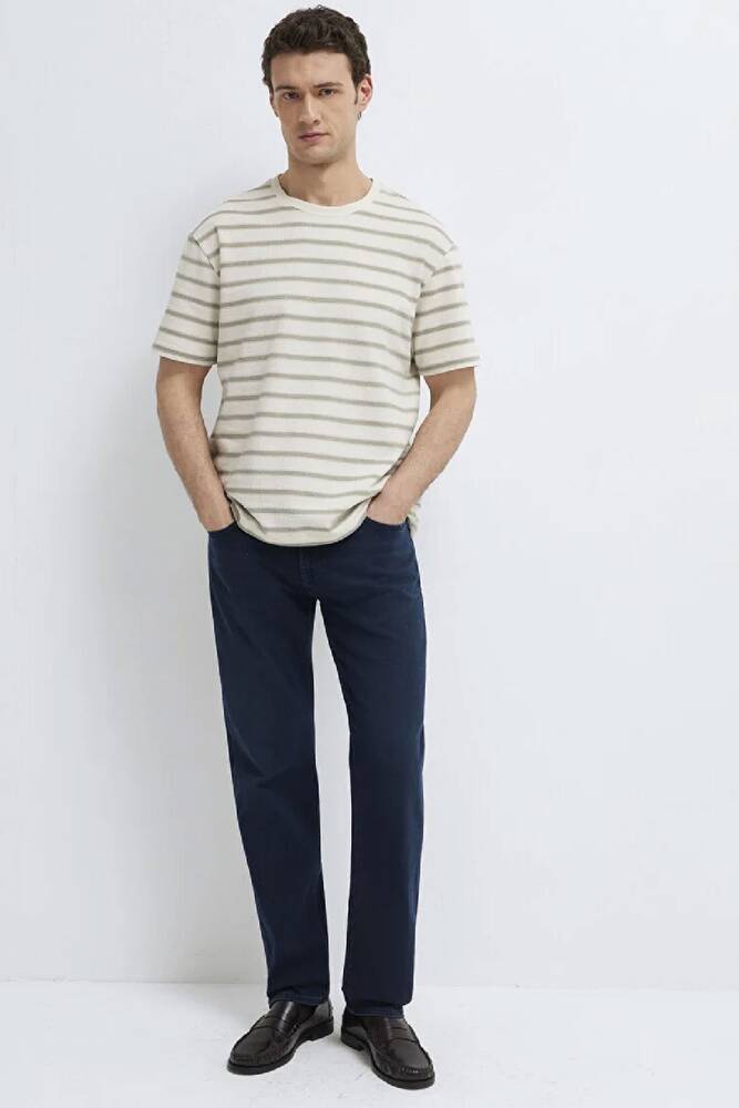 Erkek Çizgili Tişört 0613343-70352 Ekru 
