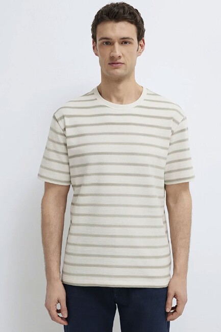 Erkek Çizgili Tişört 0613343-70352 Ekru (3)