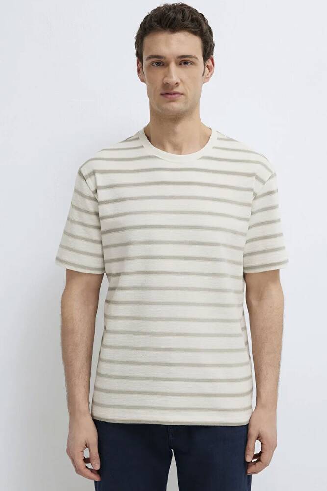 Erkek Çizgili Tişört 0613343-70352 Ekru 