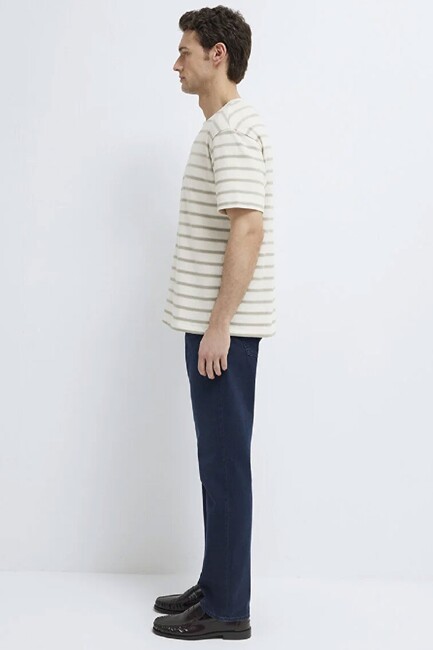 Erkek Çizgili Tişört 0613343-70352 Ekru - Thumbnail
