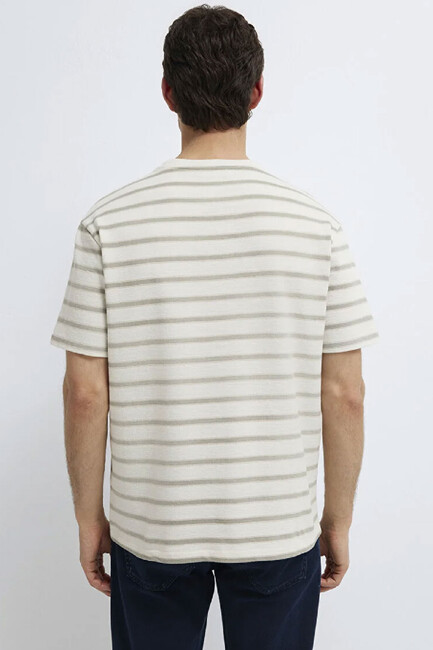 Erkek Çizgili Tişört 0613343-70352 Ekru - Thumbnail