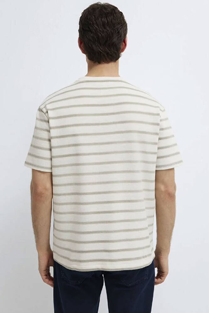 Erkek Çizgili Tişört 0613343-70352 Ekru 