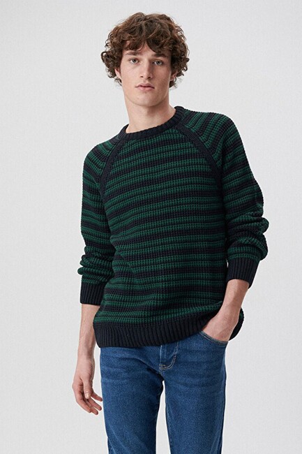 Erkek Çizigli Kazak 0710117-70490 Lacivert (1)