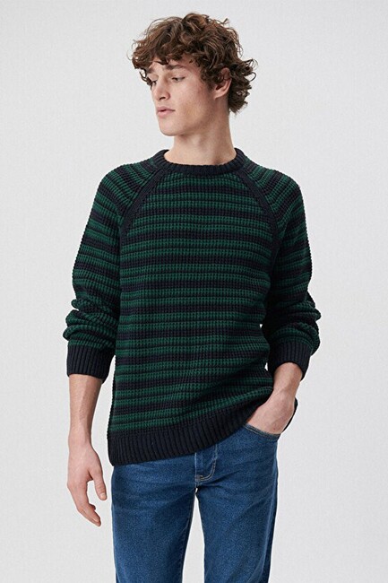 Erkek Çizigli Kazak 0710117-70490 Lacivert - Thumbnail