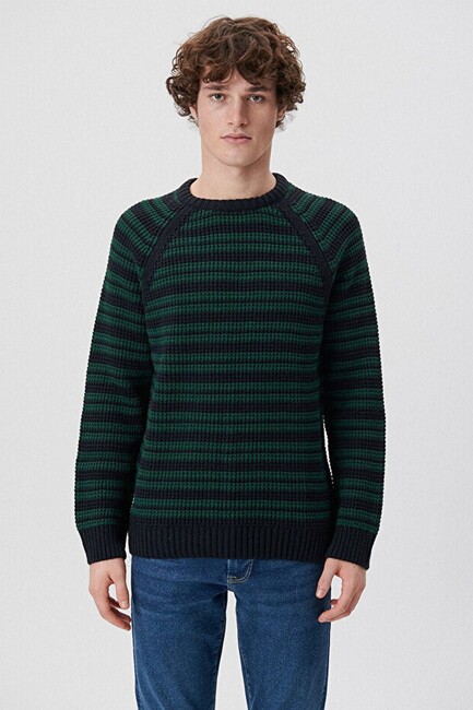 Erkek Çizigli Kazak 0710117-70490 Lacivert - Thumbnail