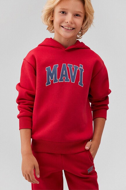 Erkek Çocuk Baskılı Kapüşonlu Sweat 6610110-70464 Kırmızı (1)
