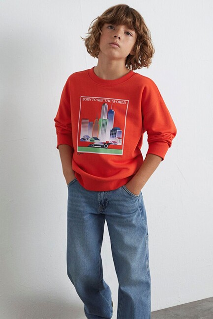 Erkek Çocuk Born To See Baskılı Sweat 6S10125-88523 Turuncu (1)