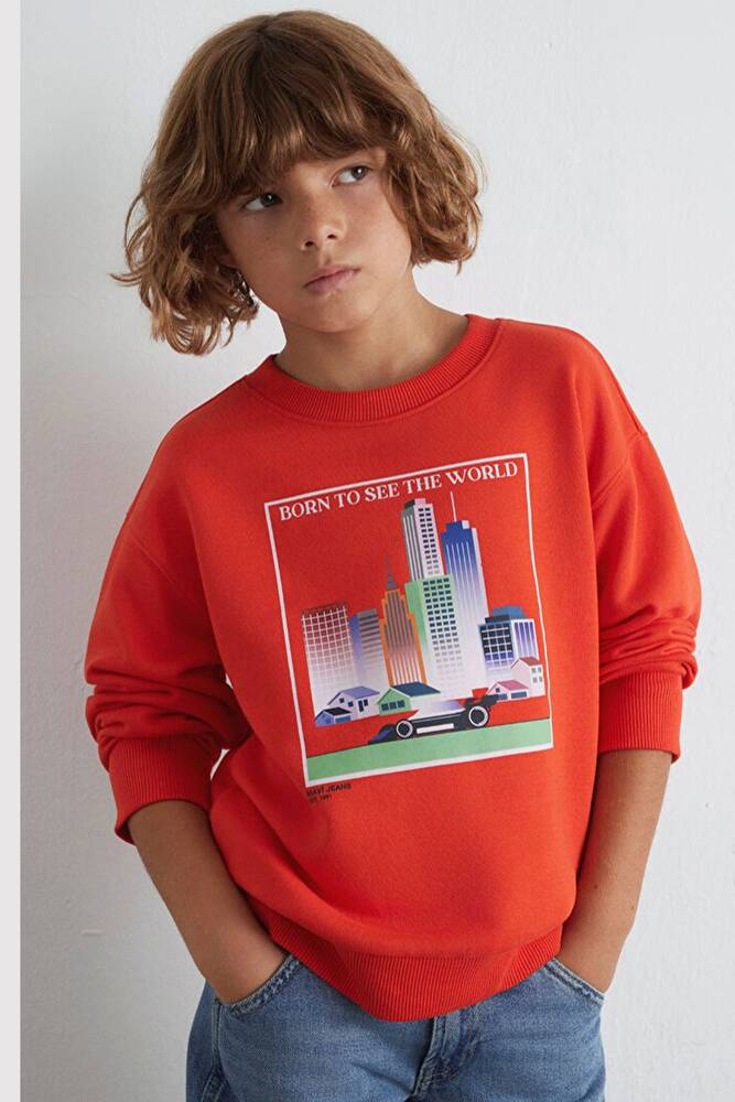 Erkek Çocuk Born To See Baskılı Sweat 6S10125-88523 Turuncu 