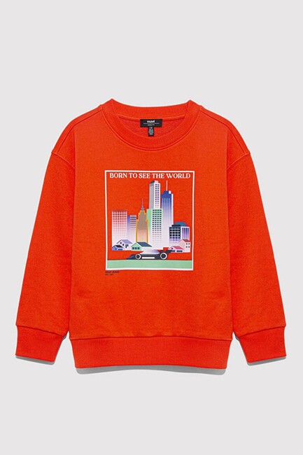 Erkek Çocuk Born To See Baskılı Sweat 6S10125-88523 Turuncu (3)