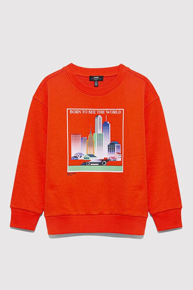 Erkek Çocuk Born To See Baskılı Sweat 6S10125-88523 Turuncu 