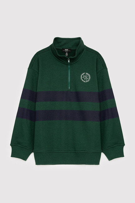 Erkek Çocuk Çizgili Logo Sweat 6S10197-71932 Yeşil (1)