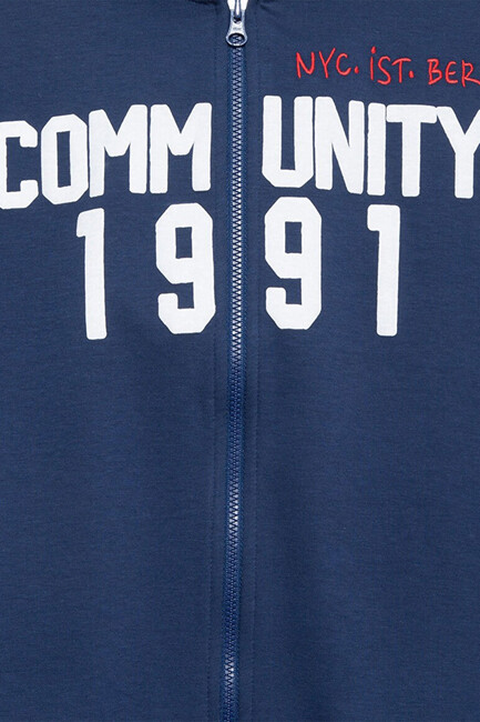 Erkek Çocuk Communıty 1991 Baskılı Fermuarlı Sweat 6S10119-70721 Lacivert - Thumbnail