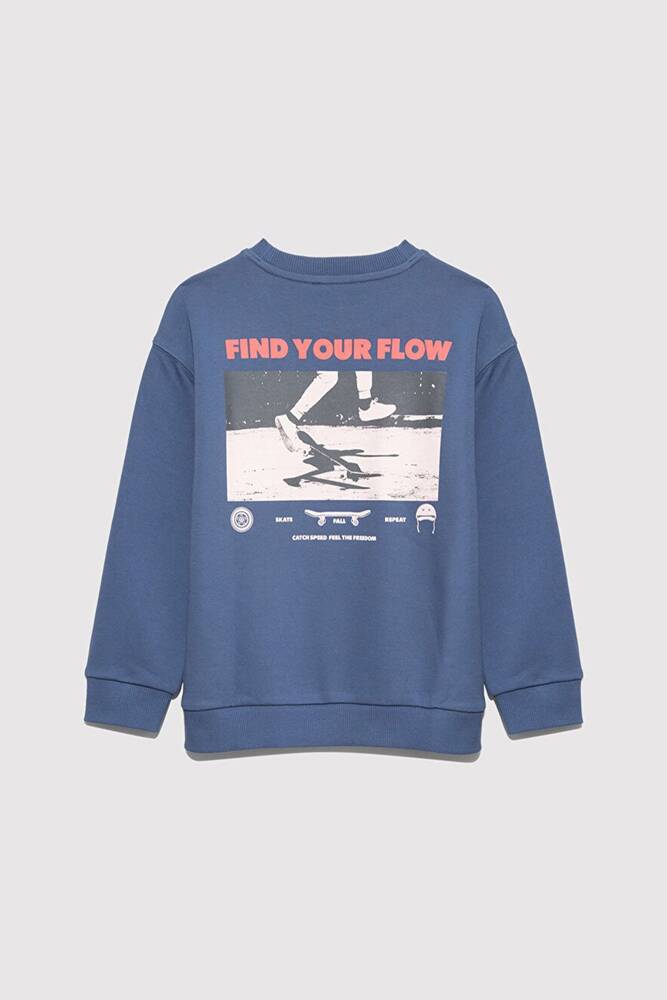 Erkek Çocuk Fınd Your Flow Baskılı Sweat 6S10128-86702 Mavi 