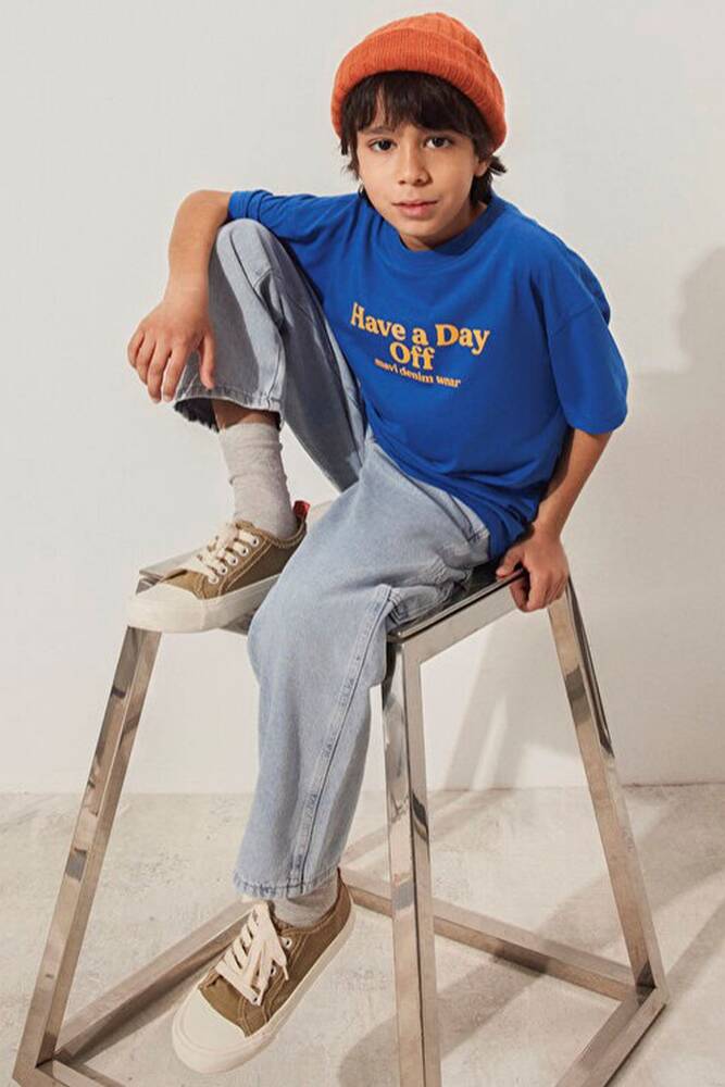 Erkek Çocuk Have a Day Baskılı Tişört 6610277-82491 Mavi 