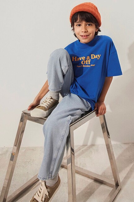 Erkek Çocuk Have a Day Baskılı Tişört 6610277-82491 Mavi (2)