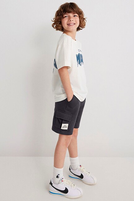 Erkek Çocuk Kargo Cepli Örme Şort 6410013-70087 Gri (1)
