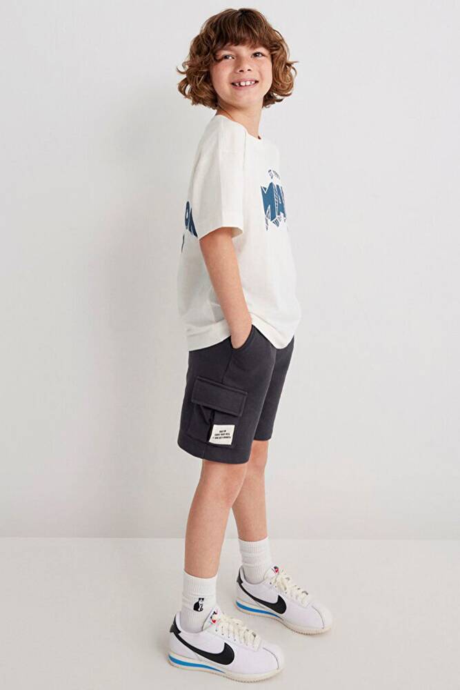 Erkek Çocuk Kargo Cepli Örme Şort 6410013-70087 Gri 