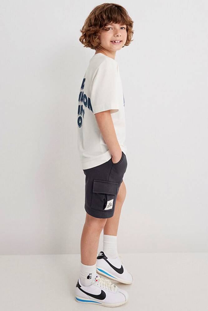 Erkek Çocuk Kargo Cepli Örme Şort 6410013-70087 Gri 