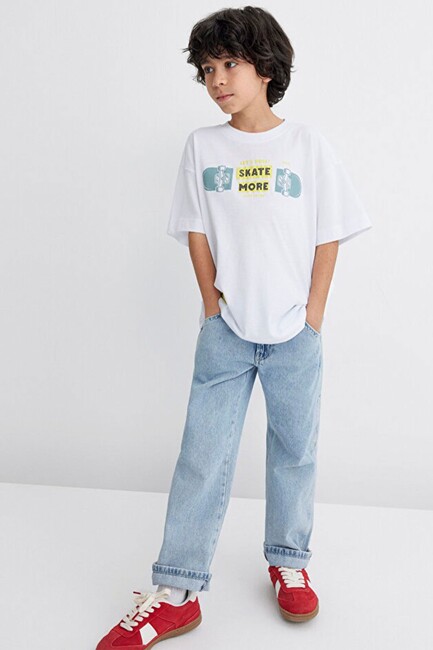 Erkek Çocuk Let's Roll Baskılı Tişört 6610276-620 Beyaz (1)