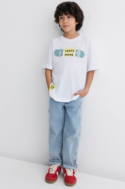 Erkek Çocuk Let's Roll Baskılı Tişört 6610276-620 Beyaz (3)