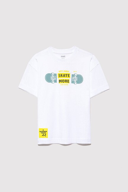 Erkek Çocuk Let's Roll Baskılı Tişört 6610276-620 Beyaz - Thumbnail