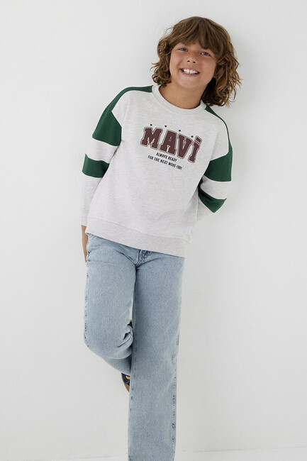 Erkek Çocuk Logo Çizgili Sweat 6S10186-88467 Gri