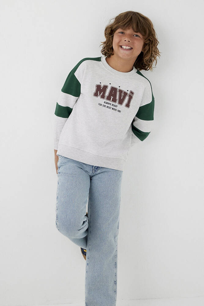 Erkek Çocuk Logo Çizgili Sweat 6S10186-88467 Gri - 1