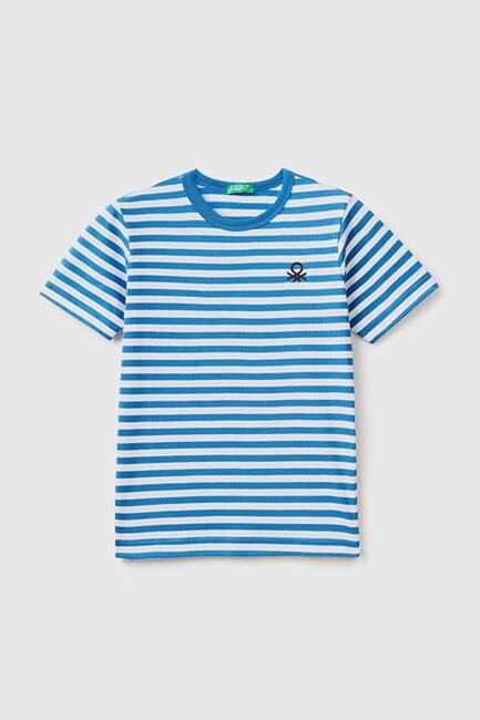 Erkek Çocuk Logolu Çizgili Tişört 30YFC10AE Mavi (1)