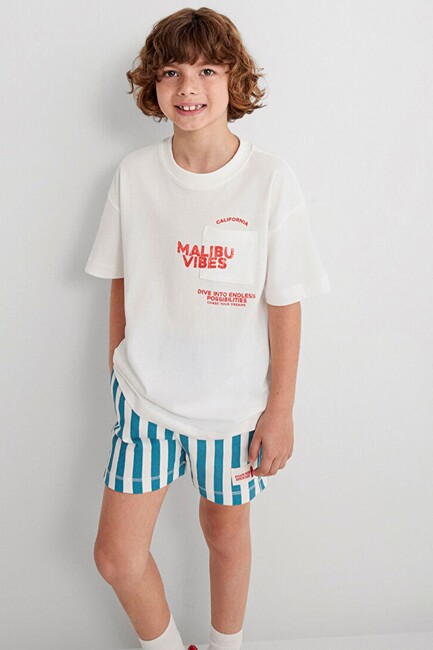Erkek Çocuk Malibu Vibes Baskılı Tişört 6610327-70057 Ekru (1)
