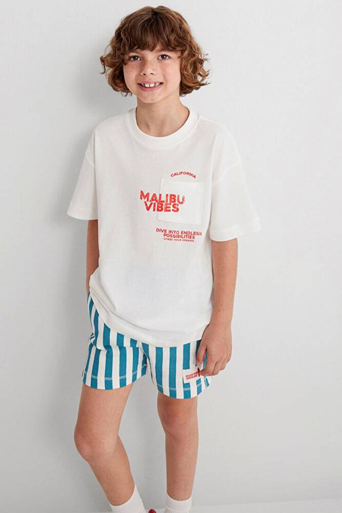 Erkek Çocuk Malibu Vibes Baskılı Tişört 6610327-70057 Ekru 