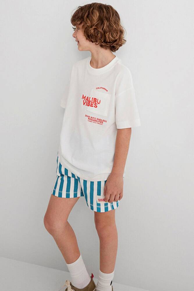 Erkek Çocuk Malibu Vibes Baskılı Tişört 6610327-70057 Ekru 