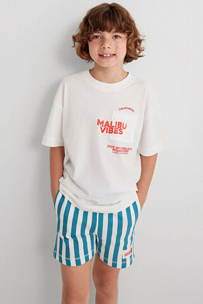 Erkek Çocuk Malibu Vibes Baskılı Tişört 6610327-70057 Ekru 