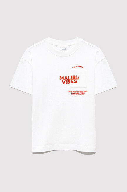 Erkek Çocuk Malibu Vibes Baskılı Tişört 6610327-70057 Ekru - Thumbnail