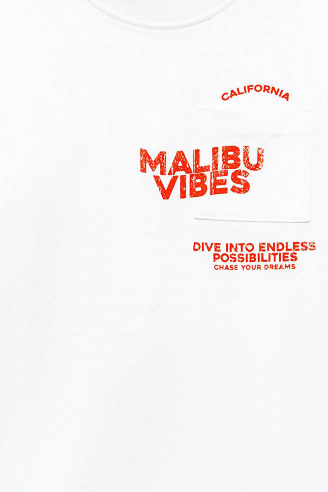 Erkek Çocuk Malibu Vibes Baskılı Tişört 6610327-70057 Ekru 