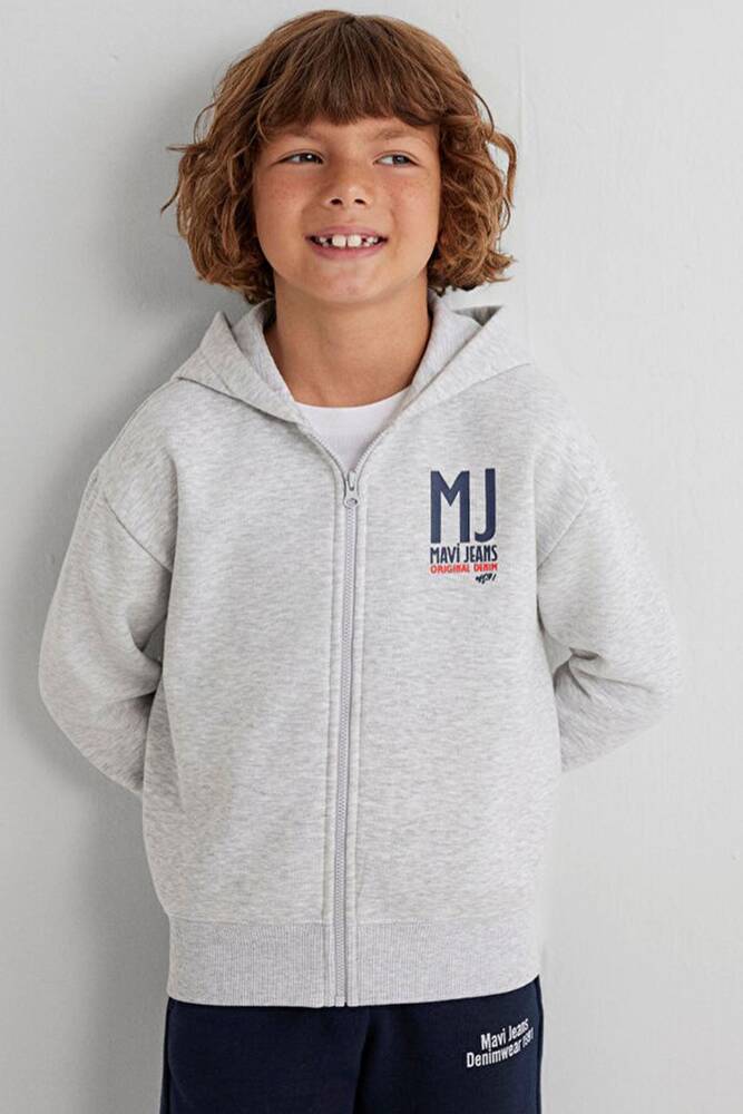 Erkek Çocuk Mavi 91 Baskılı Fermuarlı Sweat 6S10138-88467 Gri 