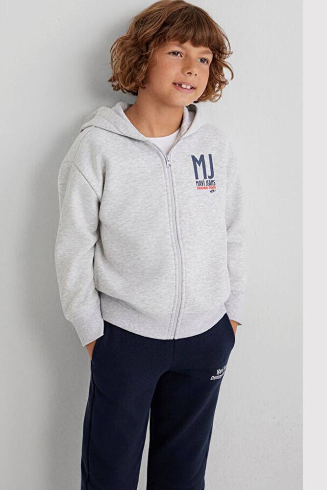 Erkek Çocuk Mavi 91 Baskılı Fermuarlı Sweat 6S10138-88467 Gri 