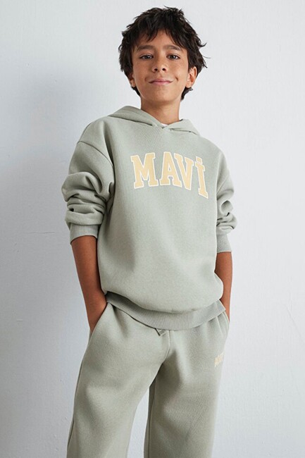 Erkek Çocuk Mavi Baskılı Kapüşonlu Sweat 6610110-70155 Yeşil (1)
