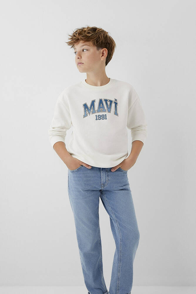 Erkek Çocuk Mavi Baskılı Sweat 6S10218-70057 Ekru 