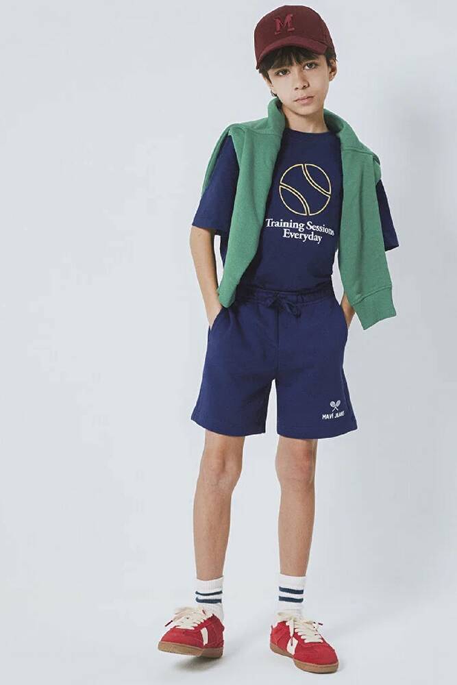 Erkek Çocuk Mavi Jeans Baskılı Örme Şort 6410015-70491 Lacivert 