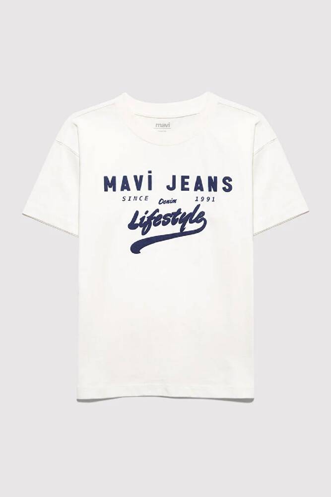 Erkek Çocuk Mavi Jeans Baskılı Tişört 6610474-70057 Ekru 